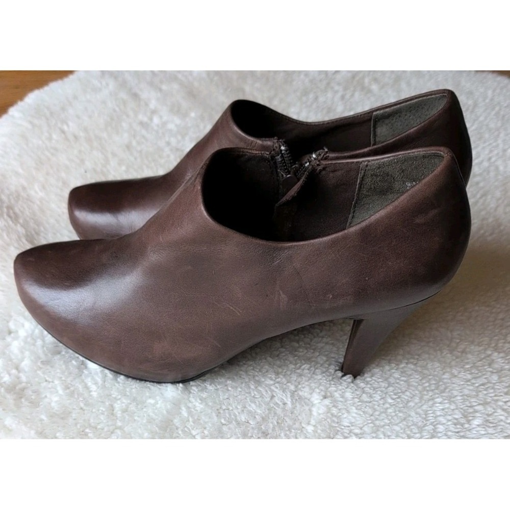Worthington Mika Brown Real Leather Platform Side Zip High Heels Women's 9.5 M